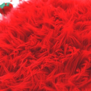 Red faux fur 2" pile, red fur fabric craft squares, shag fur, red fursuit fur, red cosplay fur, red shag fur, red fur, bright red faux fur