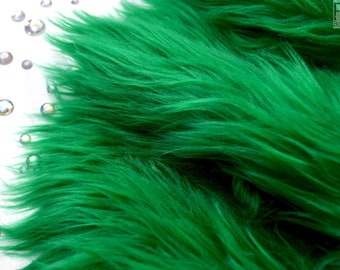 Green faux fur 2" pile, emerald green craft squares, irish green fursuit fur, kelly green long pile faux fur, shag fur, faux fur, green fur