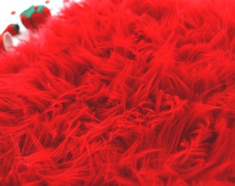 Red faux fur 2" pile, red fur fabric craft squares, shag fur, red fursuit fur, red cosplay fur, red shag fur, red fur, bright red faux fur