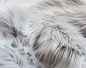 Platinum silver faux fur 2 quot pile, silver fur fabric, gray fur craft squares, gray fursuit fur, gray fake fur, gray faux fur, light gray fur