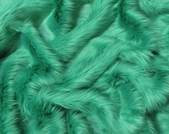 Seafoam Green faux fur 2" pile, green fur fabric, green fur craft squares, green fursuit fur, green fake fur, green faux fur