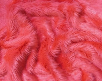 Pink Watermelon faux fur 2" pile, pink fur fabric, pink fur craft squares, pink fursuit fur, pink fake fur, hot pink faux fur, pink faux fur