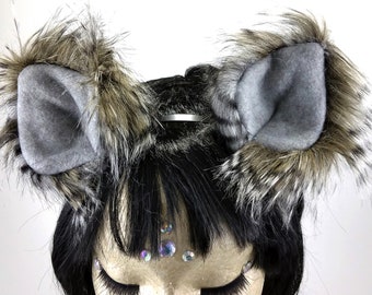 Gray Clip in Cat Ears, Faux Fur Ears, Clip on Animal Ears, Rave Ears, Cosplay Ears, Festival Ears, Critter Hair Clips, Halloween Cat Costume