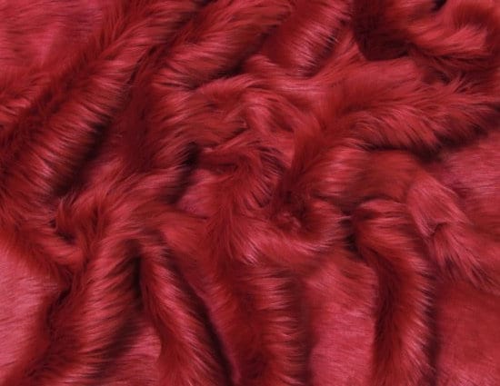Low priced fake fur fabric by the meter, long hair, bright red