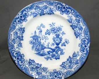 Antique Blue Transferware Plate John Alcock Celeste Pattern Cobridge England Stoke-on-Trent Ironstone 10 1/2 Inch Cabinet Plates Flow Blue