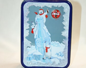 Vintage Coca-Cola Christmas Santa Polar Bear & Cubs 2D Tin Collector’s Tin - Coca Cola Collectible Coke Memorabilia Ephemera Storage Box Tin