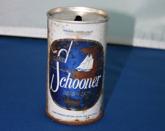 Vintage Schooner Beer Steel Can Pull Tab 12 Fl Oz Opened Empty Bar Memorabilia Barware Collectible Breweriana Advertisement Ephemera