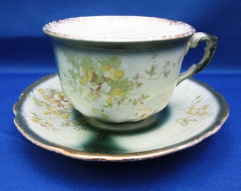 Antique Teacup Hand Painted Yellow Florals Tea Cup and Saucer Marked France Demitasse Cappuccino Espresso English Tea Party Vintage