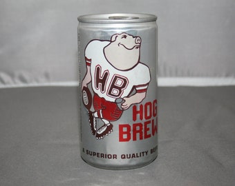 Vintage HB HOG BREW Beer Aluminum Beer Can Sta-Tab Opened & Empty Collectible Bar Memorabilia Barware Advertisement Breweriana