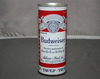 Vintage Budweiser Larger Beer Steel Beer Can Tab Top Opened & Empty Collectible Bar Memorabilia Barware Advertisement Breweriana One Pint