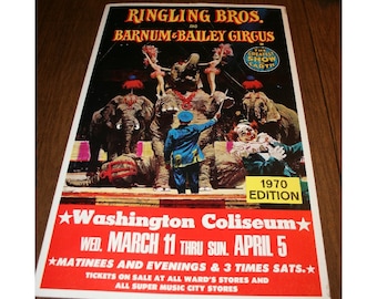 RARE Vintage Circus Poster Ringling Brothers and Barnum & Bailey 14x22 Window Card Advertisement 1970 Collectible Ephemera Memorabilia