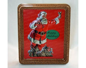 Vintage Coca-Cola Frame Christmas Santa Tin Collector’s Tin - Coca Cola Collectible Coke Memorabilia Ephemera Storage Box Tin