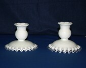 Vintage Fenton Silver Crest Candlestick white clear glass crimped ruffle candle holder Silvercrest Milk Glass Candlesticks Candle Holder