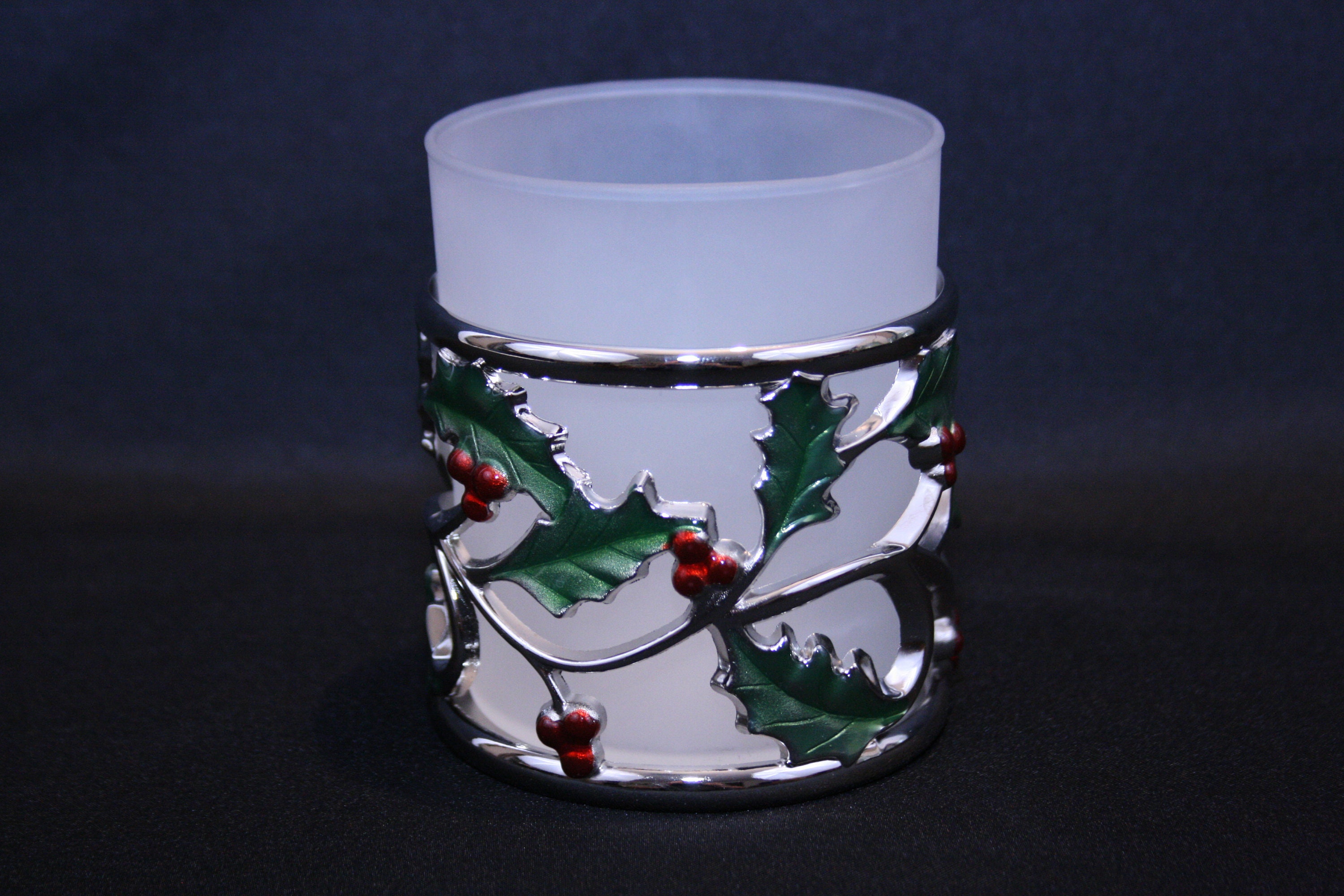 Vintage Lenox Holiday Votive Candle Set Silver Holly Leaf and Berries