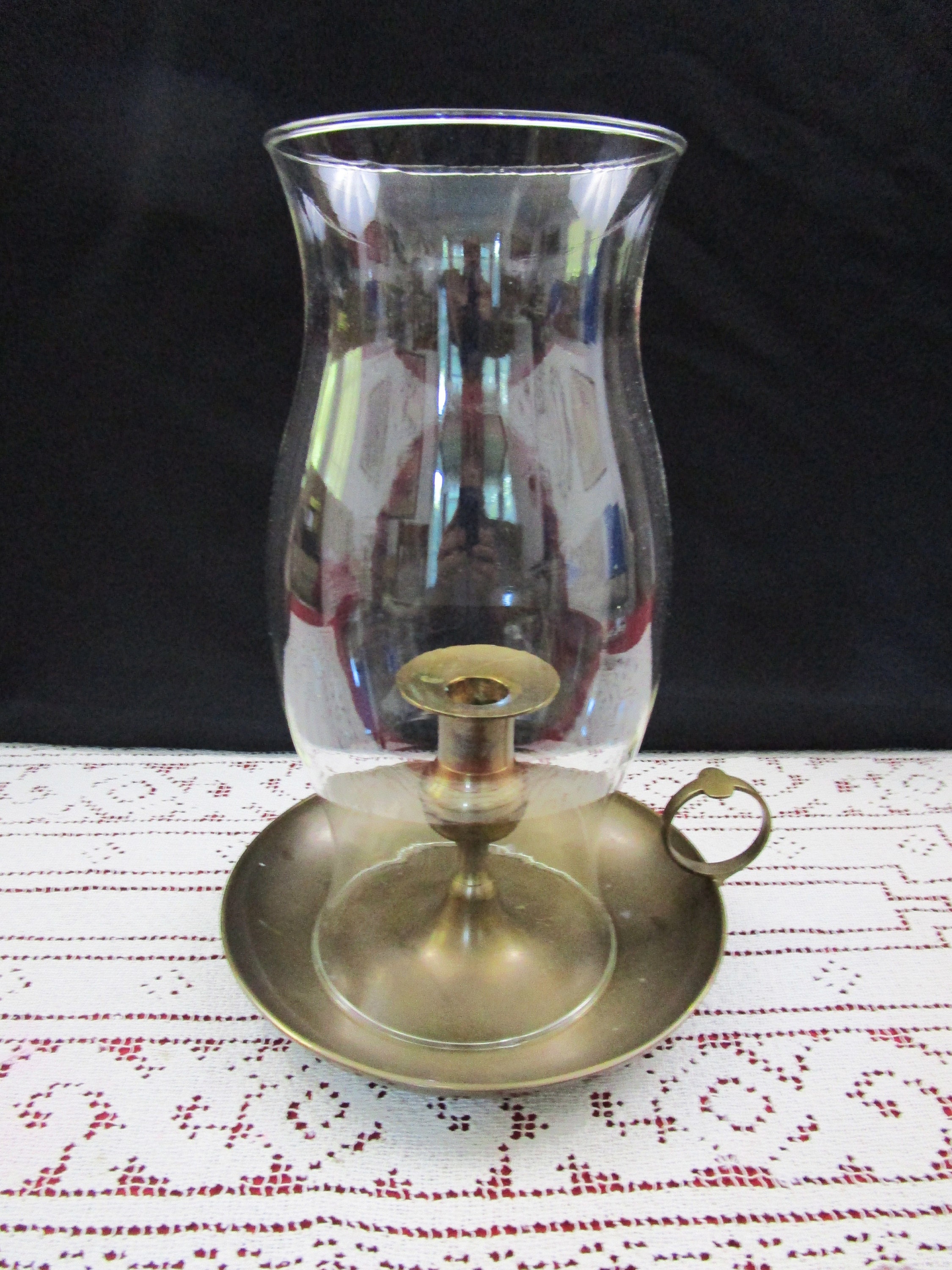 Vintage XLarge Solid Brass Chamber Stick and Glass Globe candle holder chamberstick Candlestick