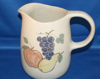 Vintage Farmhouse Pitcher Water Pitcher Earthenware Pottery Hand Painted Stoneware Milk Pitcher Country Kitchen Homestead Fruit Pattern