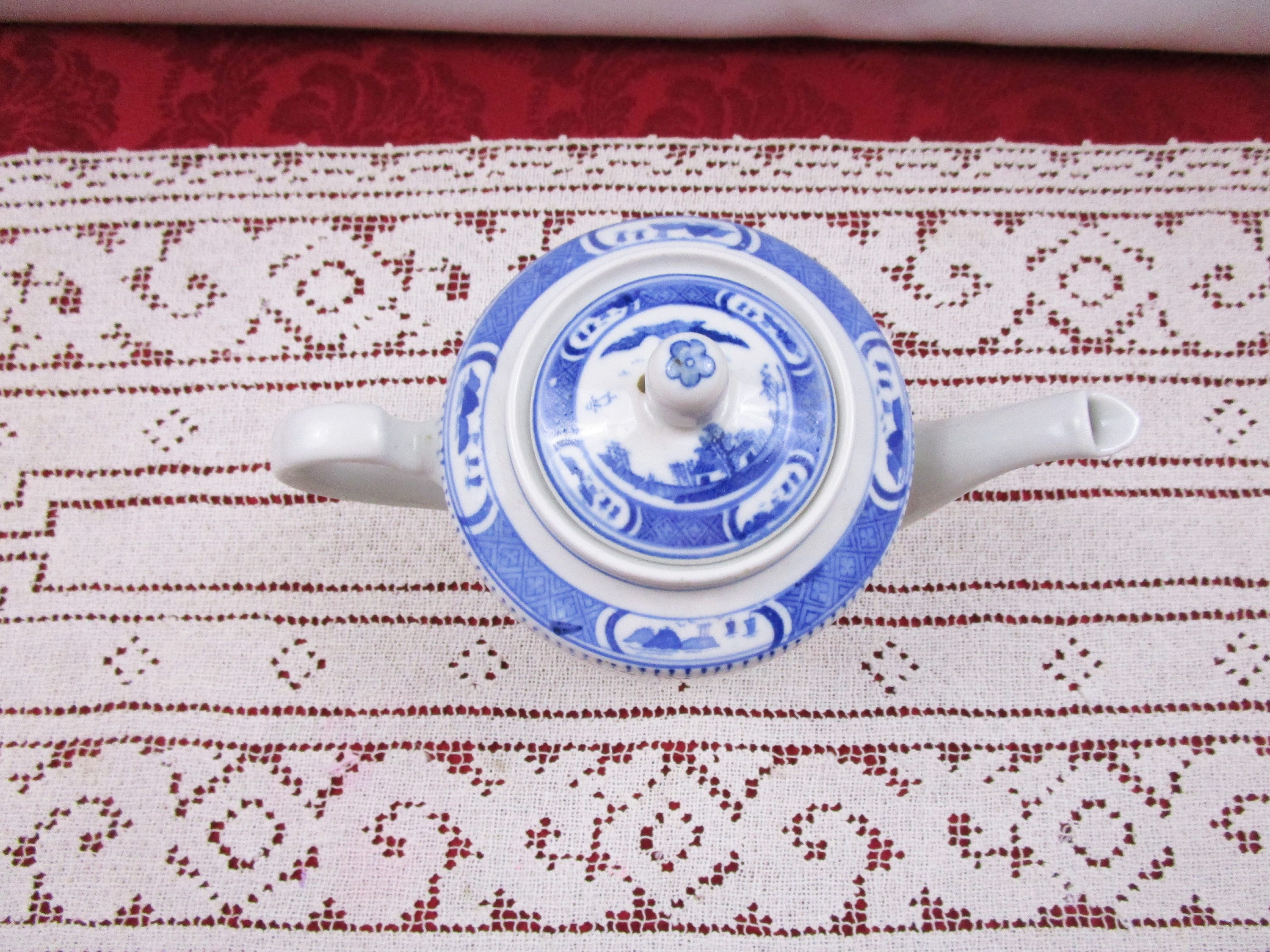 Vintage Oriental Teapot Blue and White Chinese Porcelain Tea Pot made