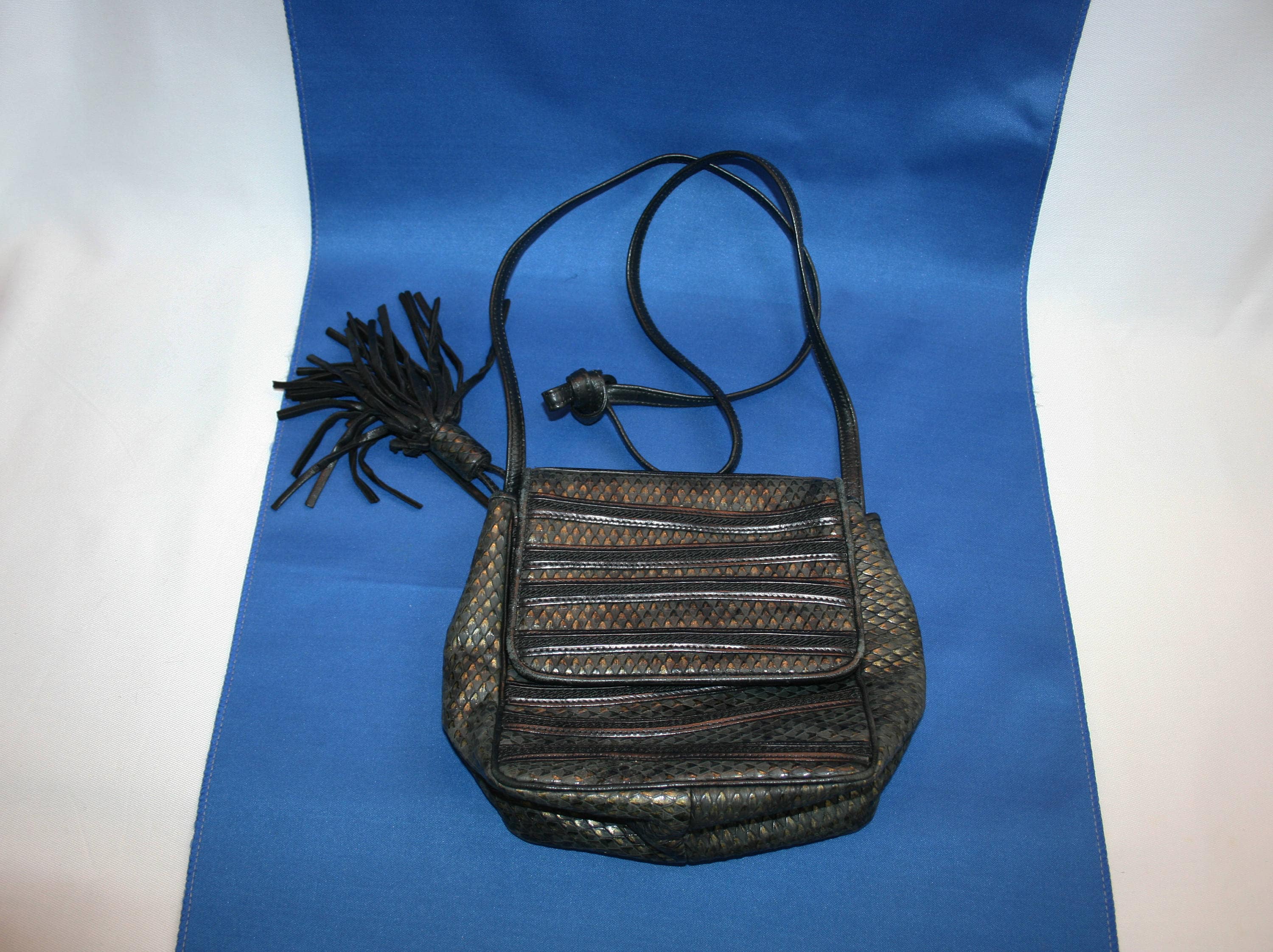 Vintage SHARIF Leather Faux Snakeskin Shoulder Bag, Made in the USA ...
