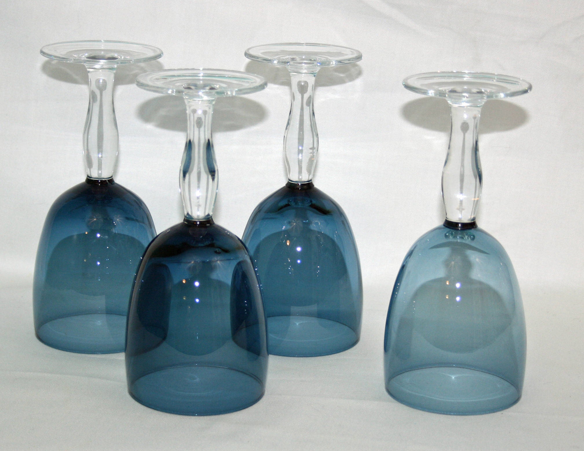 Vintage Blue Tinted Clear Stemmed Wine Goblets wine glasses Water