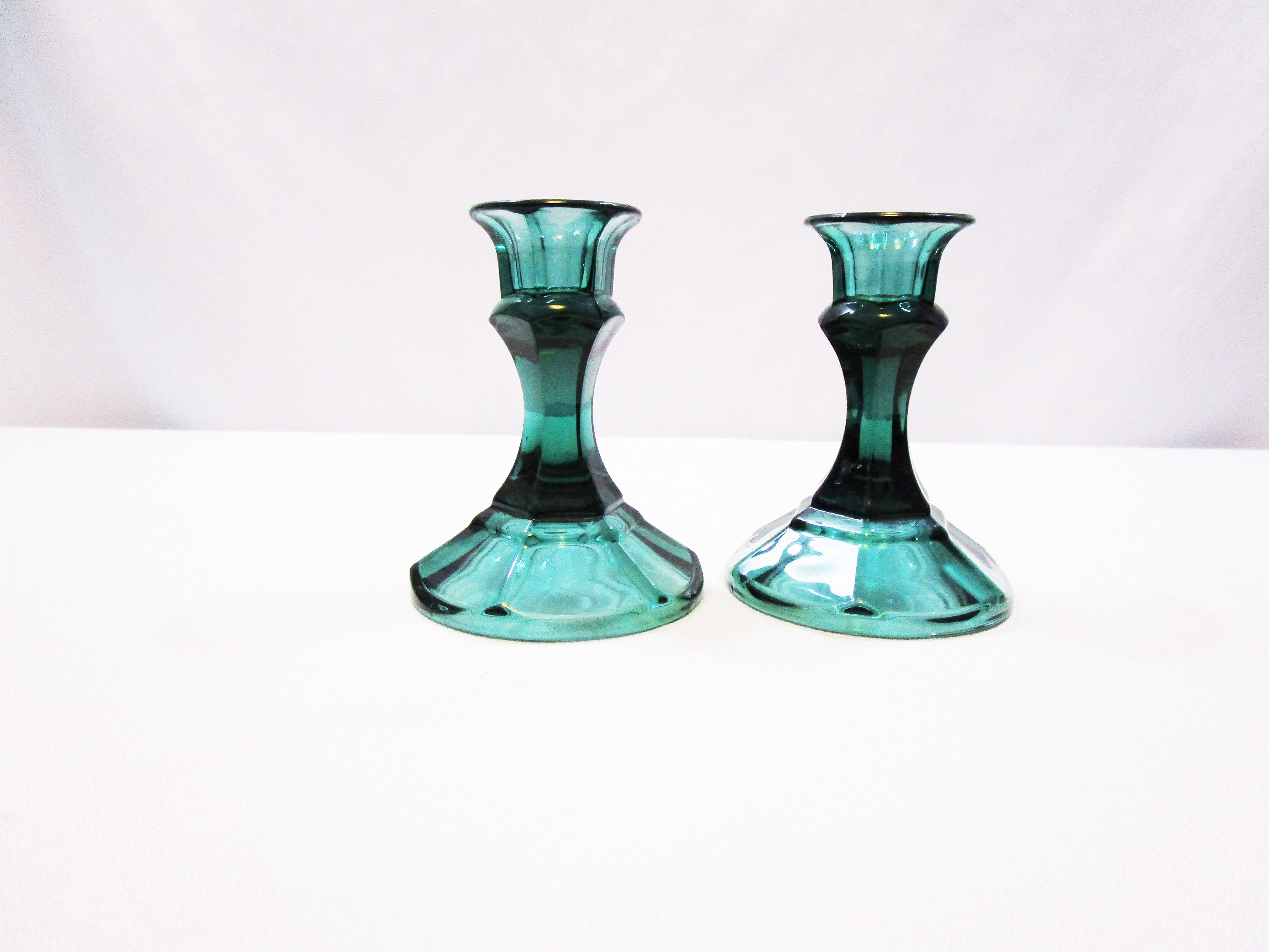 Vintage Emerald Green Candlesticks Holiday Candle Holders March Wedding