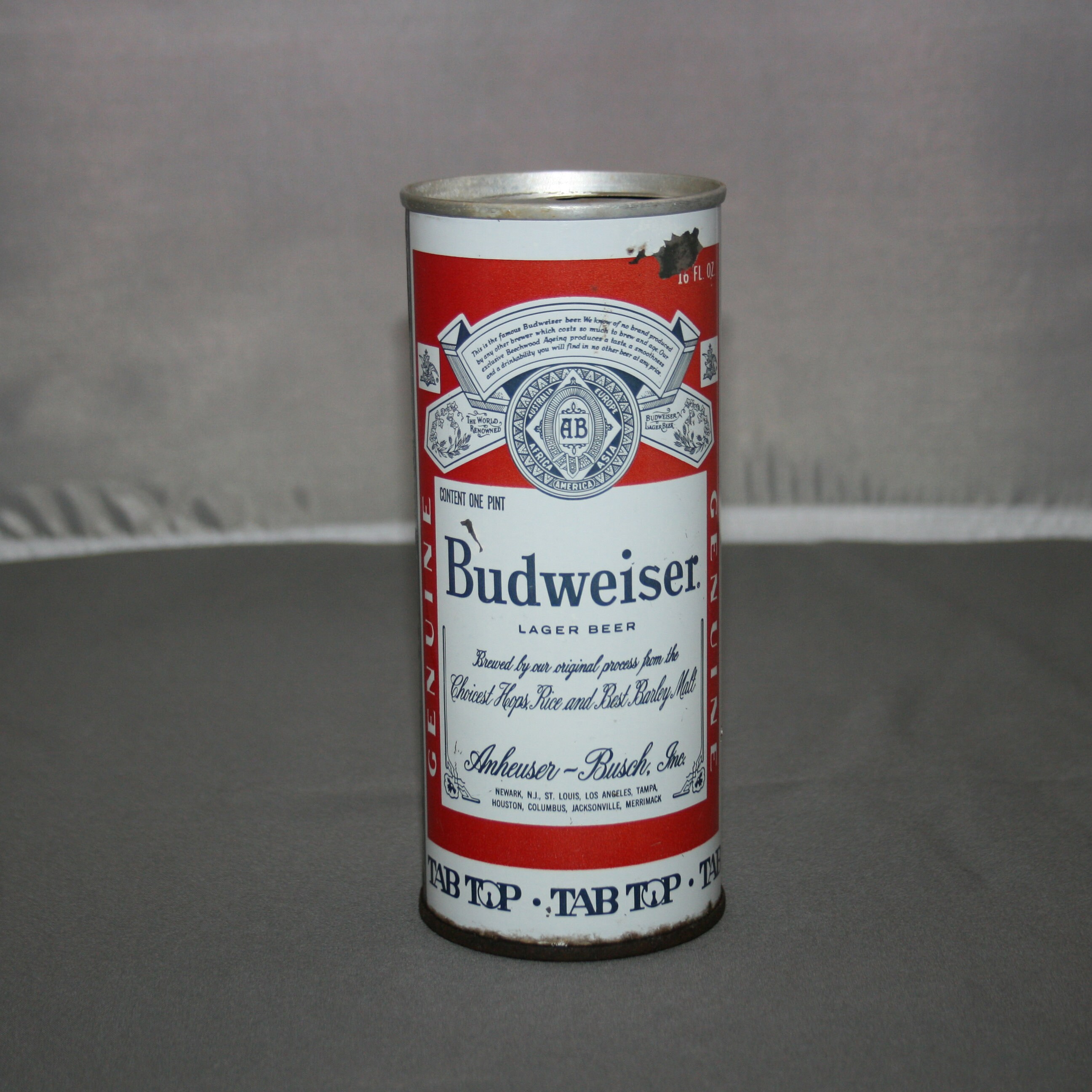 Vintage Budweiser Larger Beer Steel Beer Can Tab Top Opened & Empty