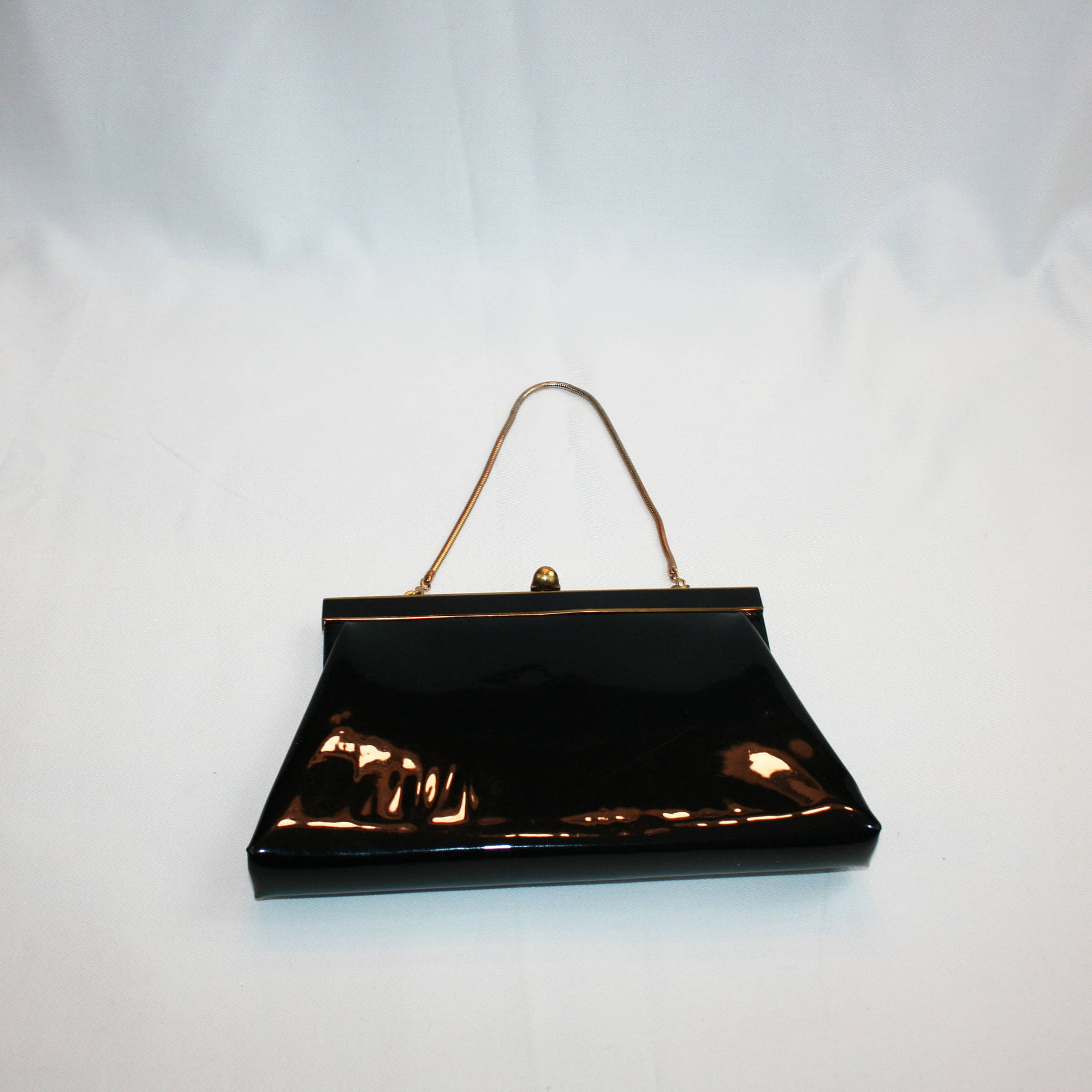 Vintage 1960s Black Patent Leather and Lucite MOD Purse - Raleigh