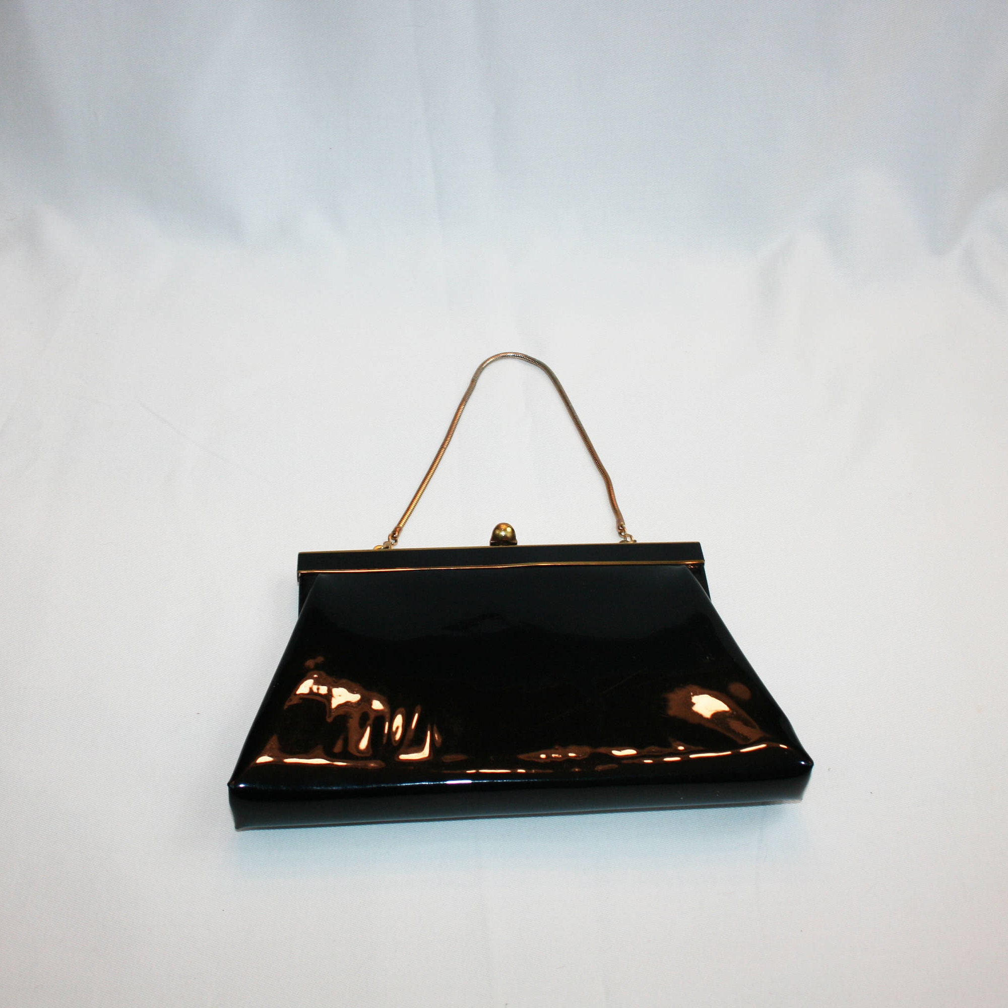 Vintage MM Faux Patent Leather Clutch/ 1950s-60s Purse/ Vinyl 