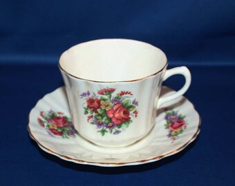 Vintage Royal Stuart Teacup and Saucer Rose Bouquet Spencer Stevenson Bone China Tea Cup English Tea Party