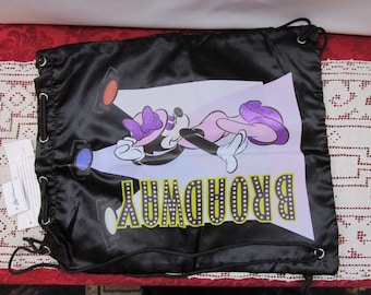 Vintage Disney Black Sateen Minnie Mouse Broadway drawstring backpack, Cinch Sack, Bag, new with tags