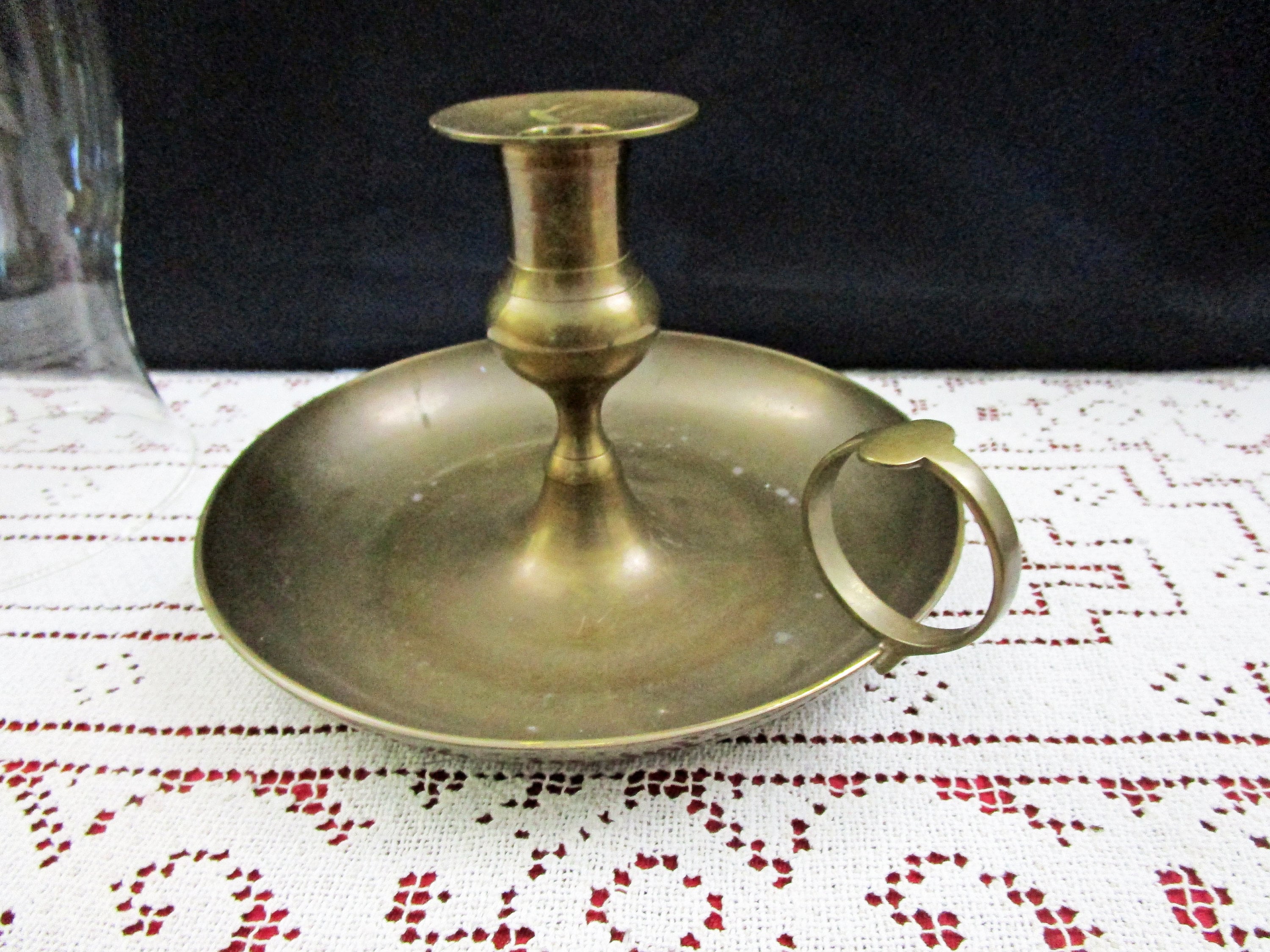Vintage XLarge Solid Brass Chamber Stick and Glass Globe candle holder