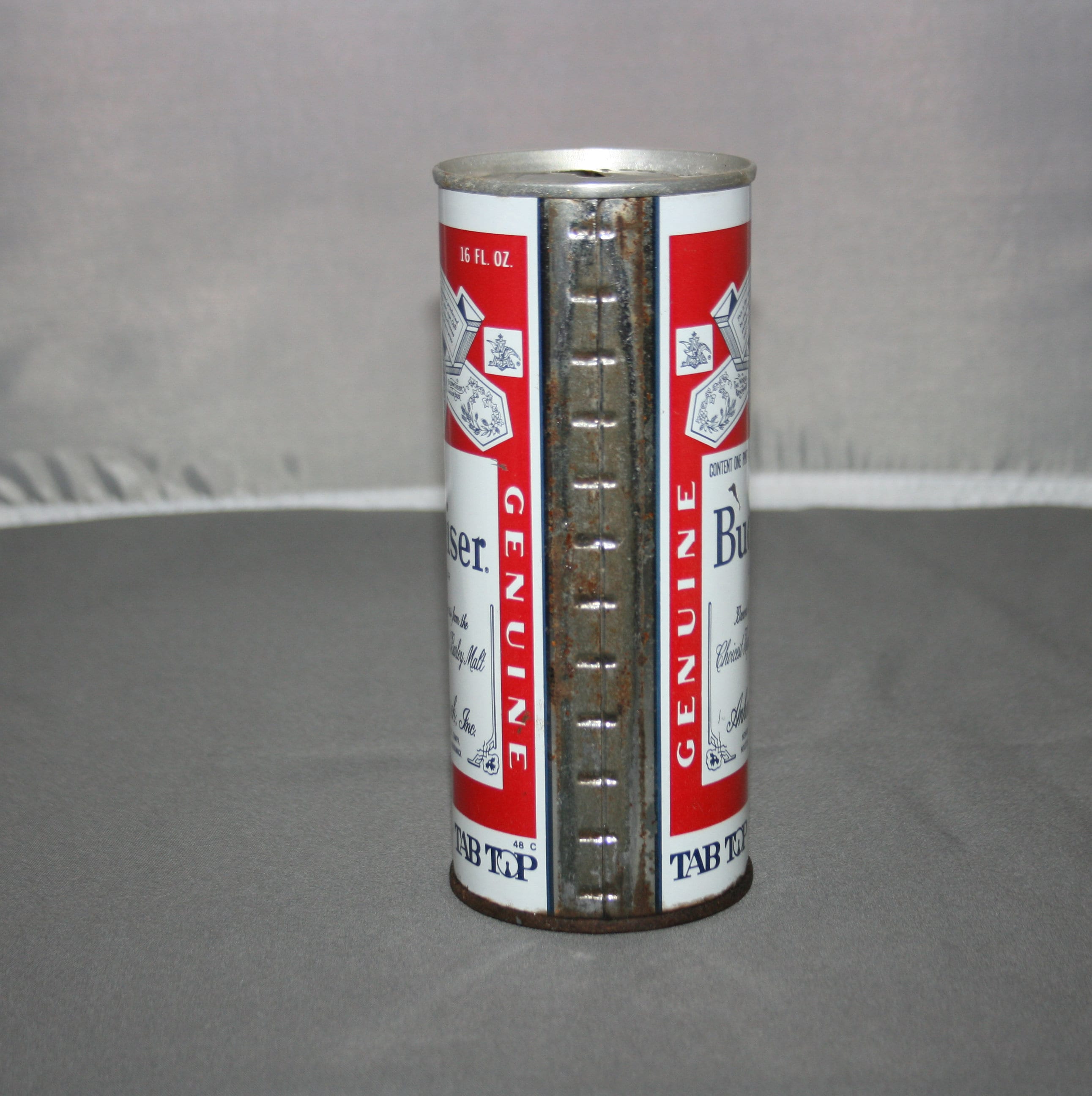 Vintage Budweiser Larger Beer Steel Beer Can Tab Top Opened & Empty Collectible Bar Memorabilia