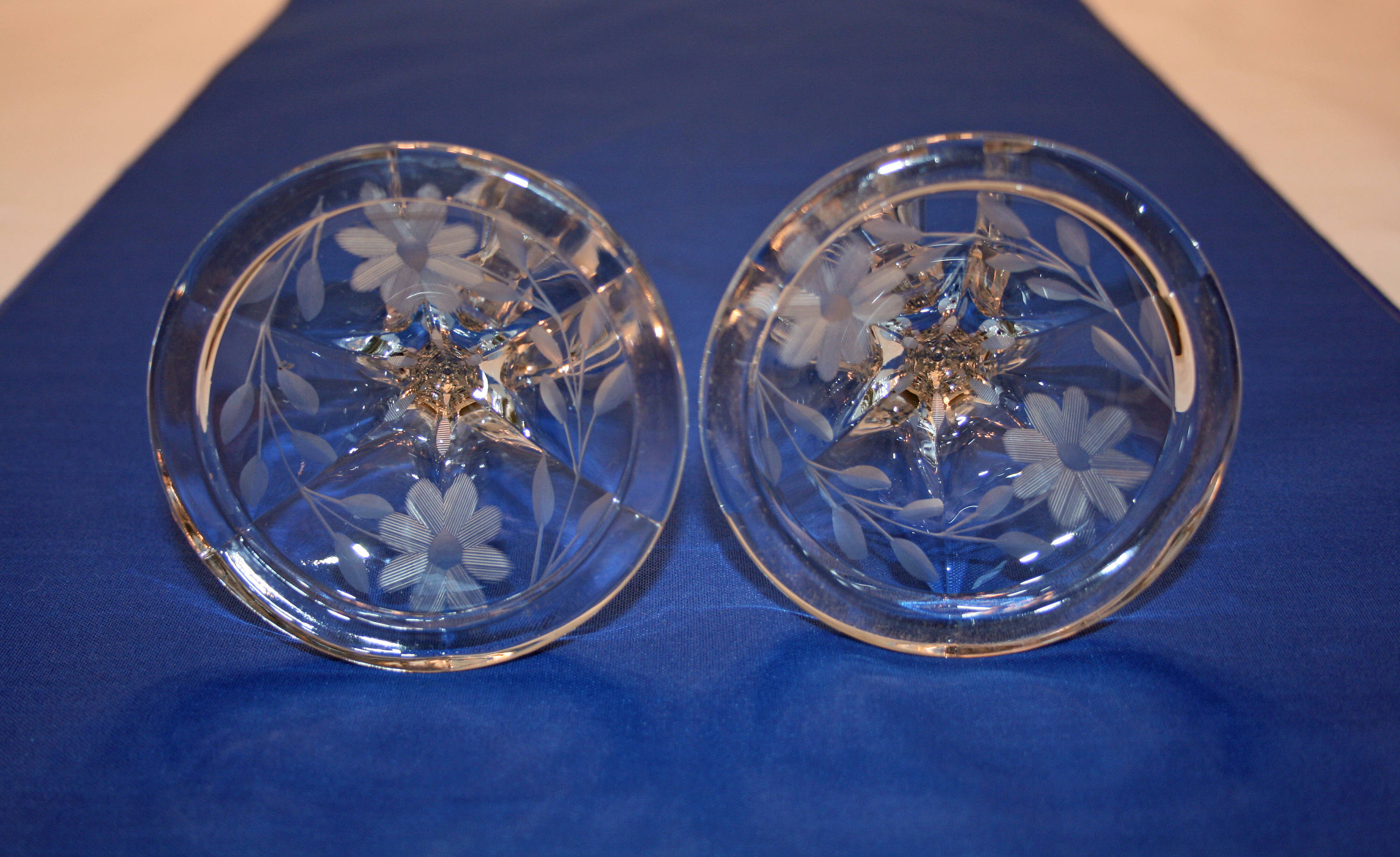 Antique EAPG Cut Glass Candlesticks Pair circa 1900s set of 2 hand cut