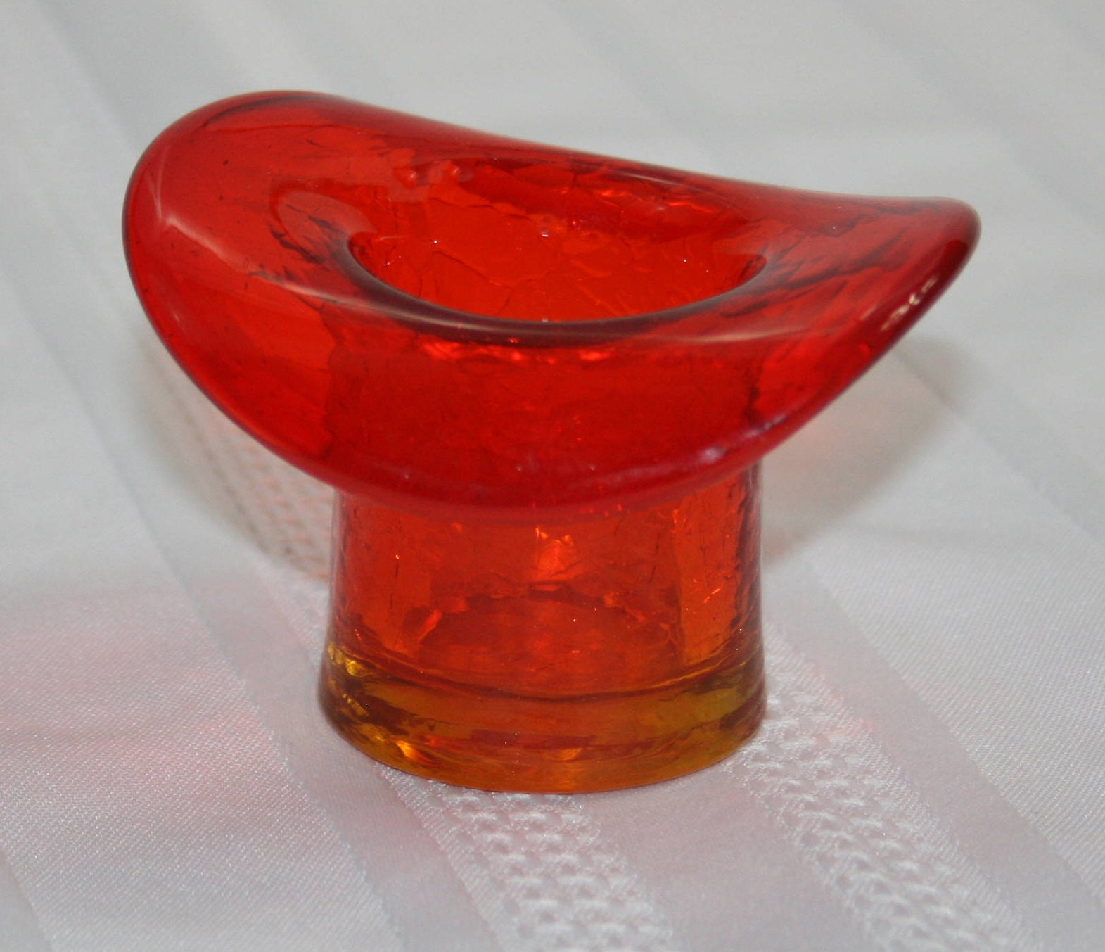 Vintage Amberina Crackle Glass Top Hat toothpick holder Knick Knack