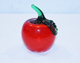 Vintage Red Orange Apple Paperweight Signed & Dated by Joe Zimmerman 1969, Art Glass fruit paper weight Collectible Knick Knack