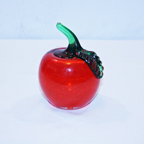 Vintage Red Orange Apple Paperweight Signed & Dated by Joe Zimmerman 1969, Art Glass fruit paper weight Collectible Knick Knack