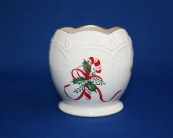 Vintage Lenox China Candy Cane Tea Light Ball Shaped Candle Holder 24kt Gold holiday tealight votive cup Christmas Holidays with Candle