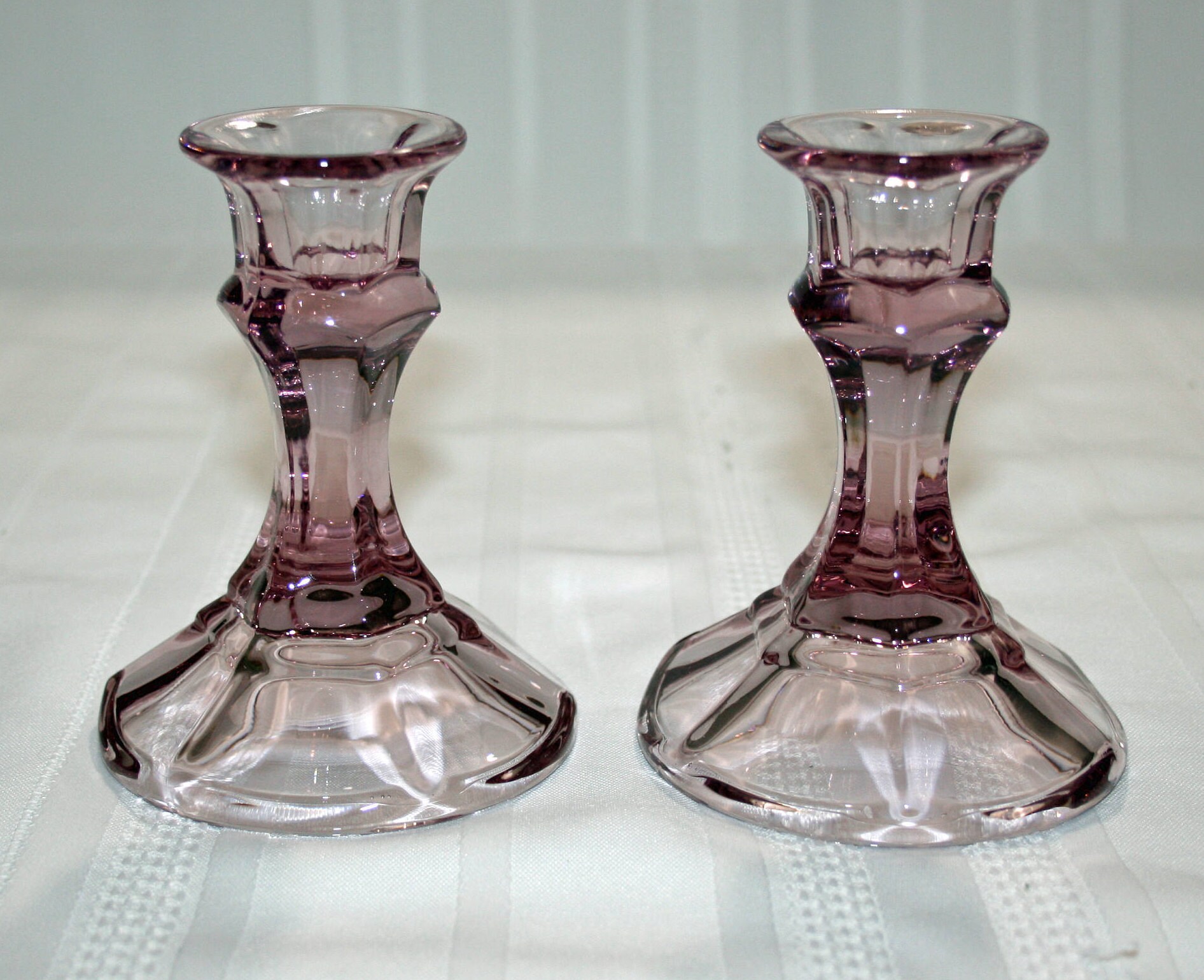 Vintage Amethyst Candlesticks Pressed Glass purple candle holders