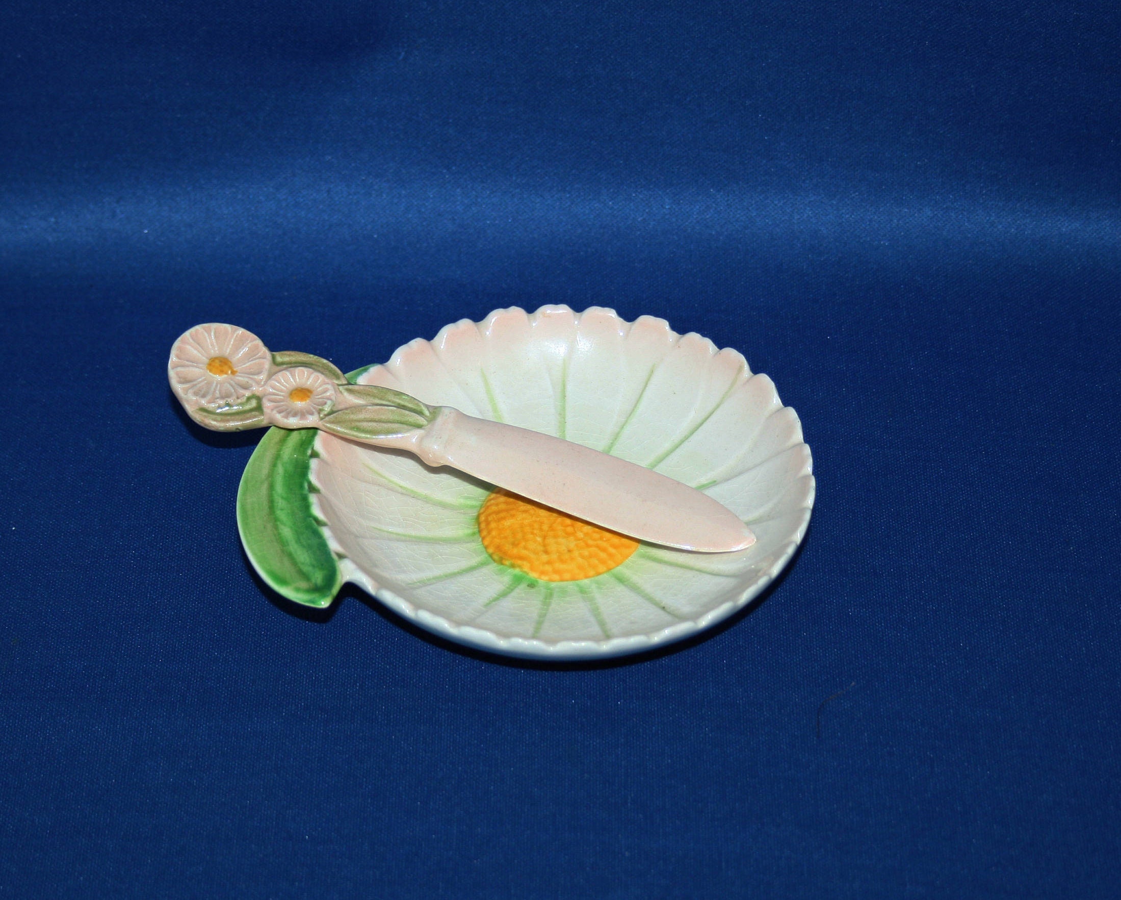 Vintage Carlton Ware Sunflower Butter Dish and Knife Jam or Preserves