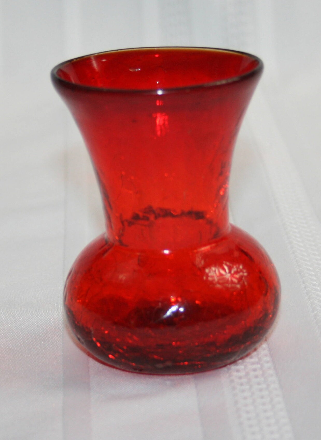 Vintage Red Crackle Glass Miniature Vase Knick Knack Collectible Art