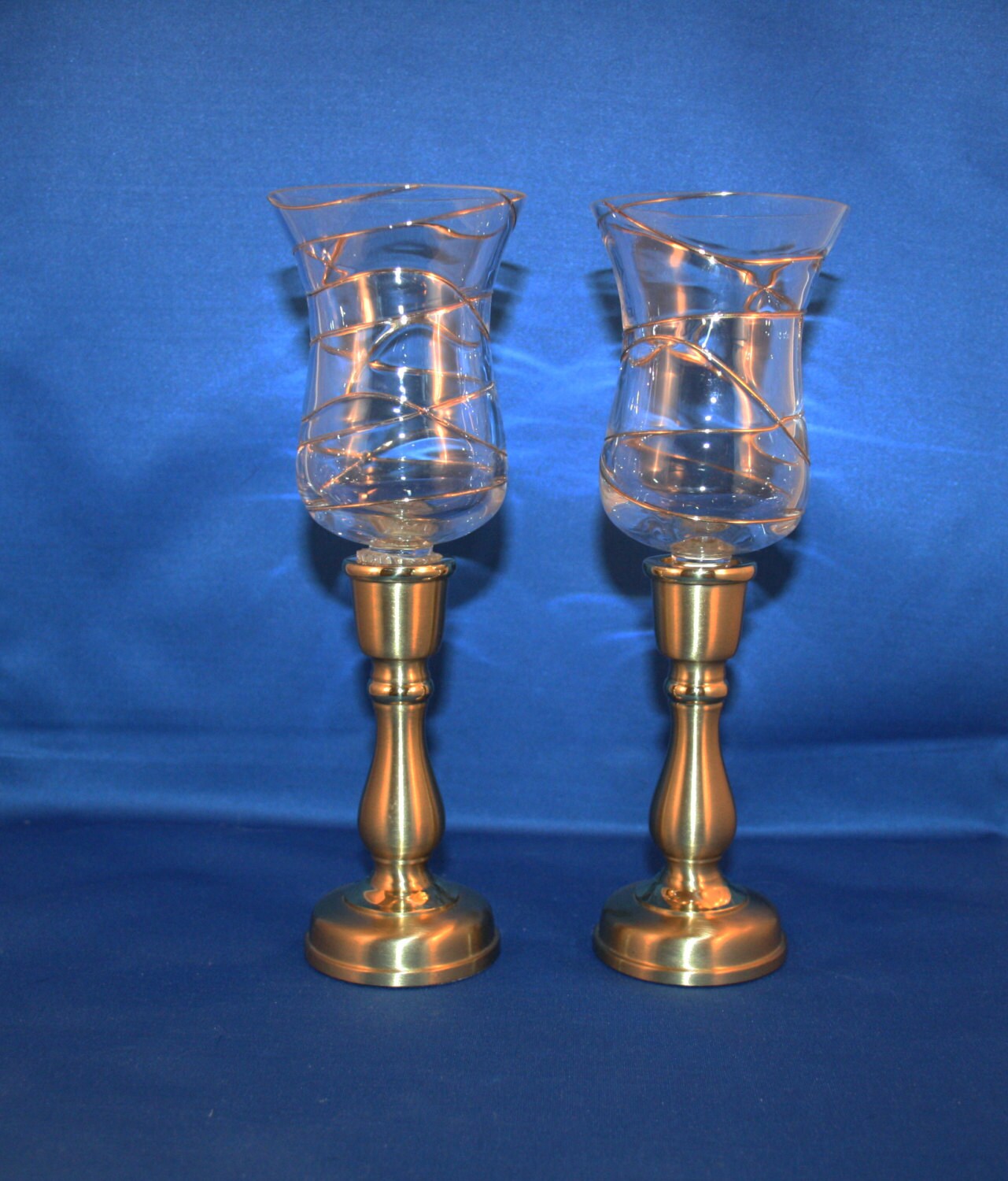 Lot of 2 Candlesticks Vintage Partylite Calypso Glass with Brass Base