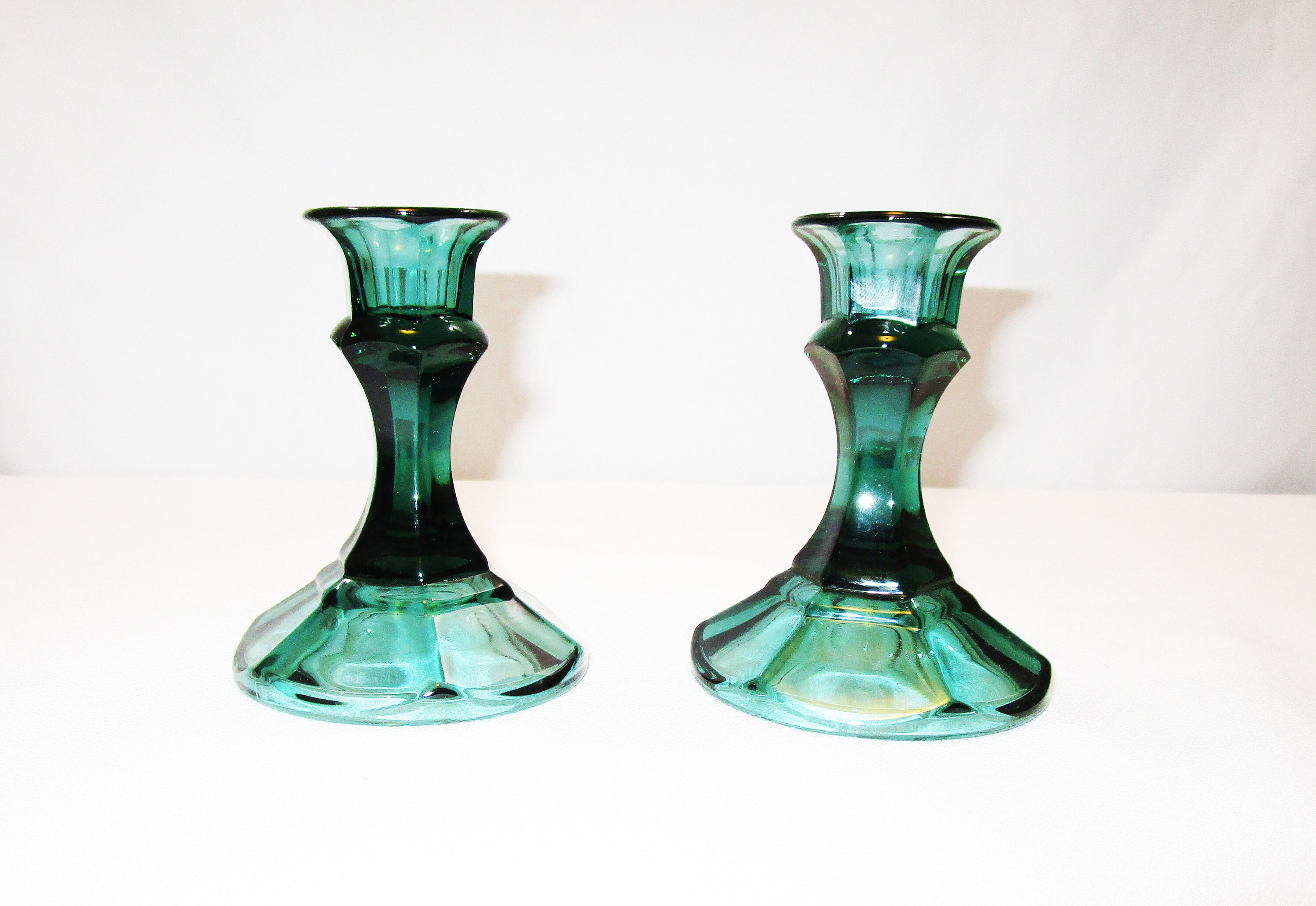 Vintage Emerald Green Candlesticks Holiday Candle Holders March Wedding