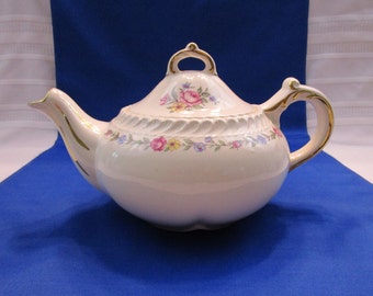 Vintage Teapot Harker Pottery Royal Gadroon Bouquet Pattern Tea Pot Made in the USA Tea Party