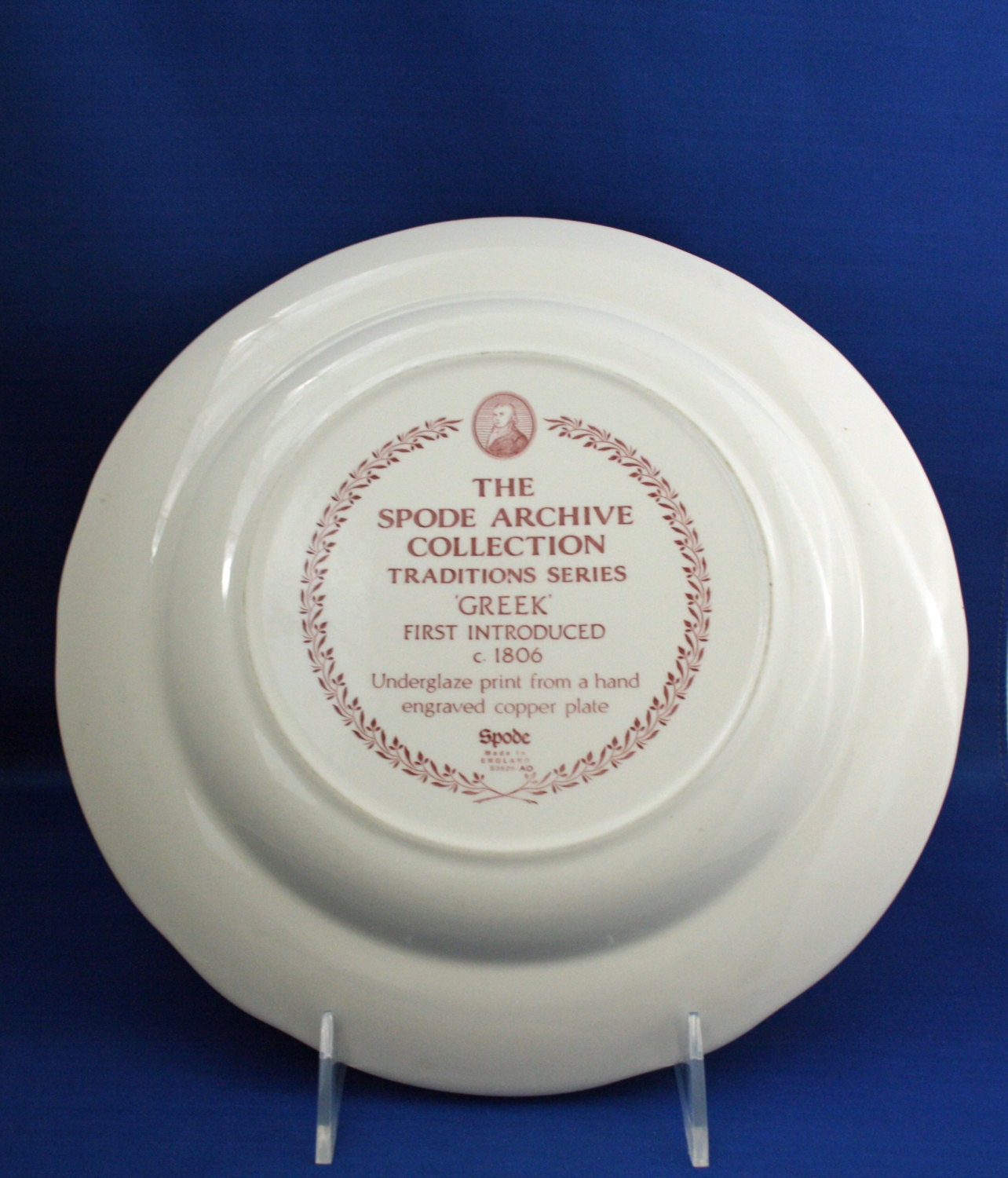 RARE Vintage Spode Plate Red Greek Transferware Scalloped Edge 10.5