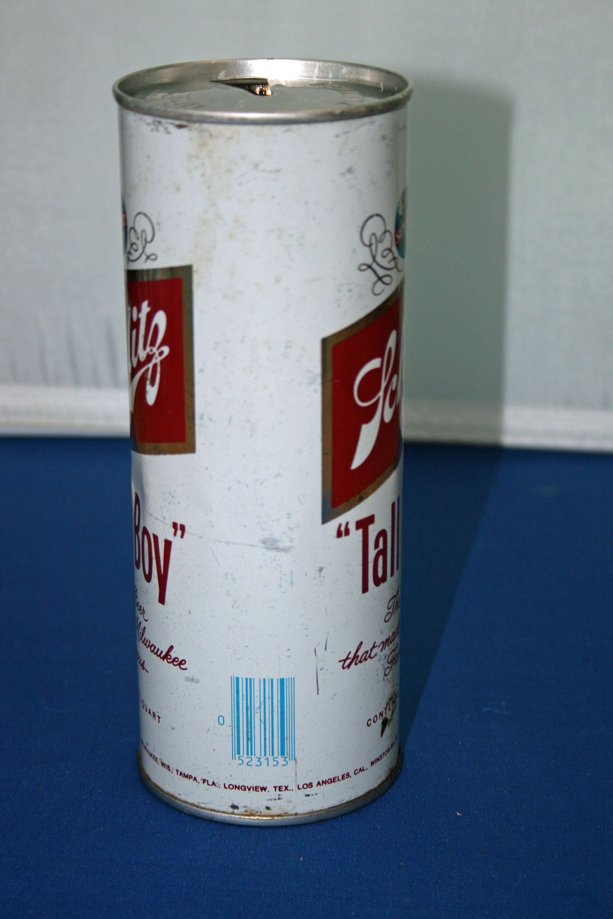 Vintage Schlitz Tall Boy Beer Can Steel Opened Pull Tab Empty Union Made Bar Memorabilia Barware 