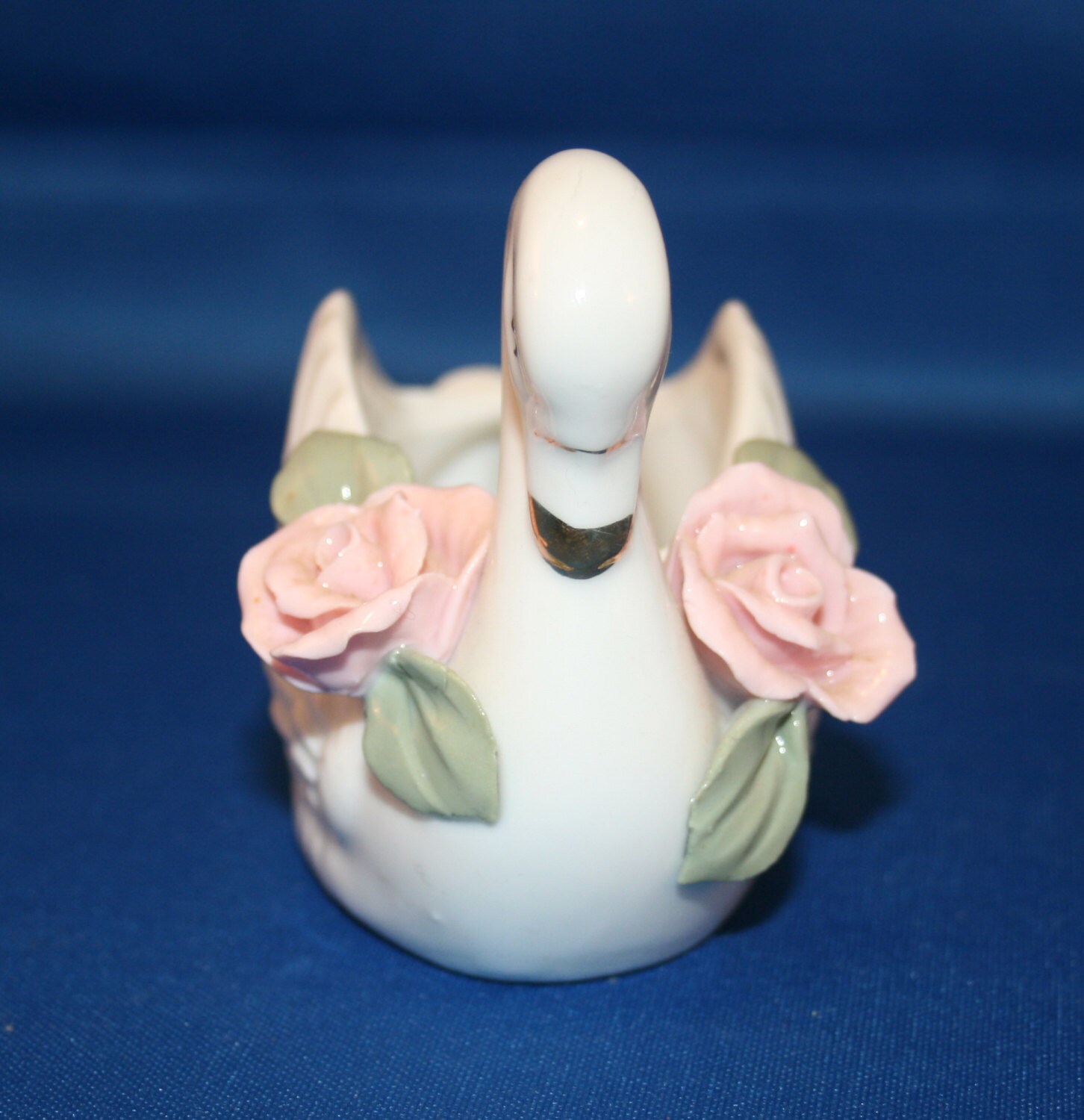 Vintage Porcelain Swan Trinket Dish Planter with Hand Painted Pink
