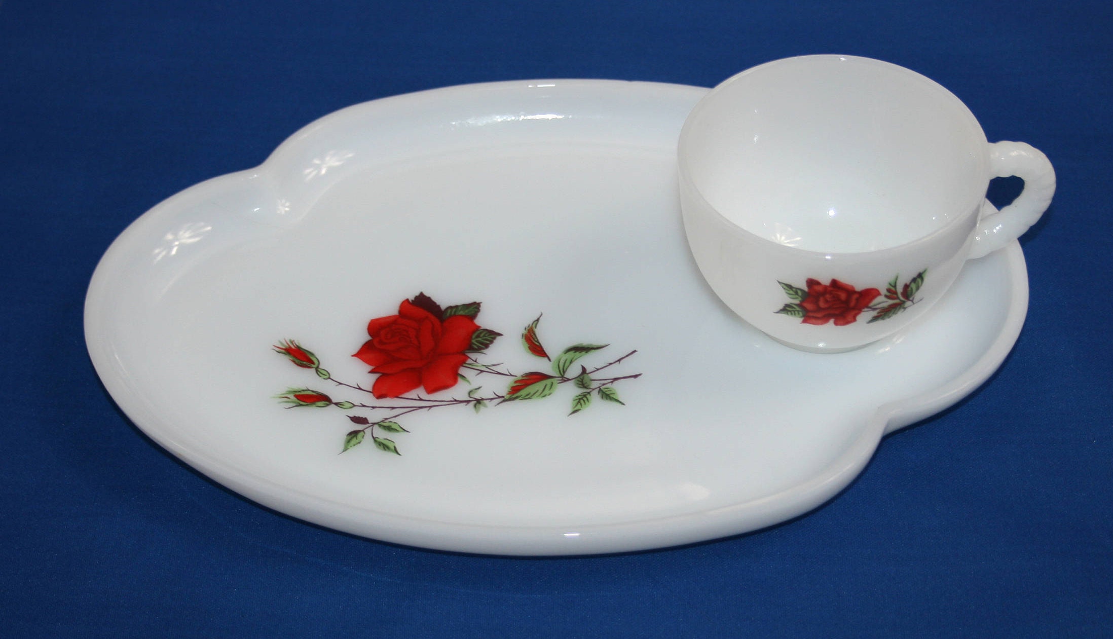 Vintage Federal Glass Teacup and Saucer Rosecrest Dura White Plate and