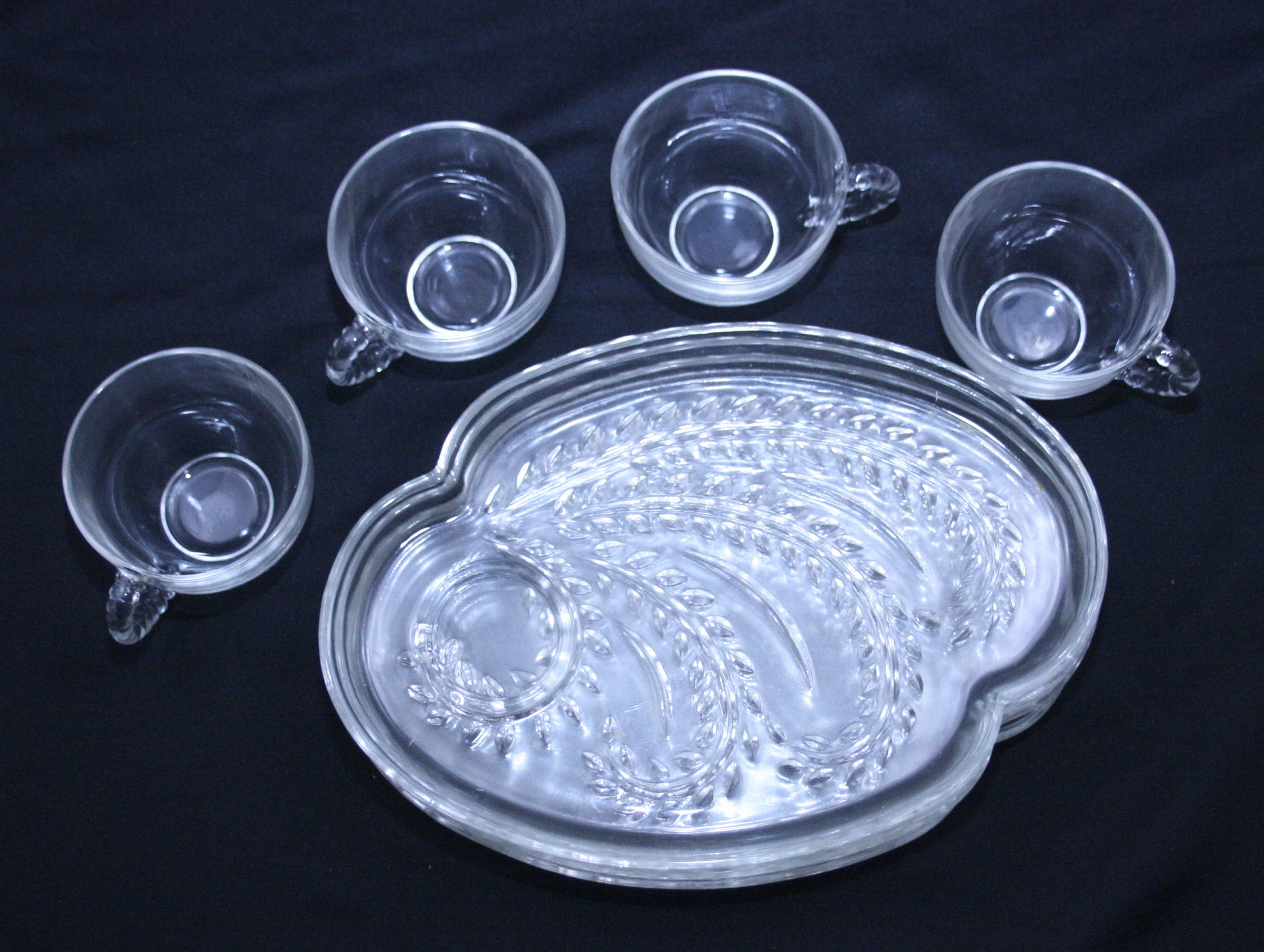 Vintage glass snack store plates with cups