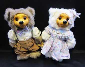 Vintage RARE Robert Raikes Alec and Allison Picnic Bears 1715 & 3184 of 7500 COA by Applause wood sculpture 1992 Collectible Bear