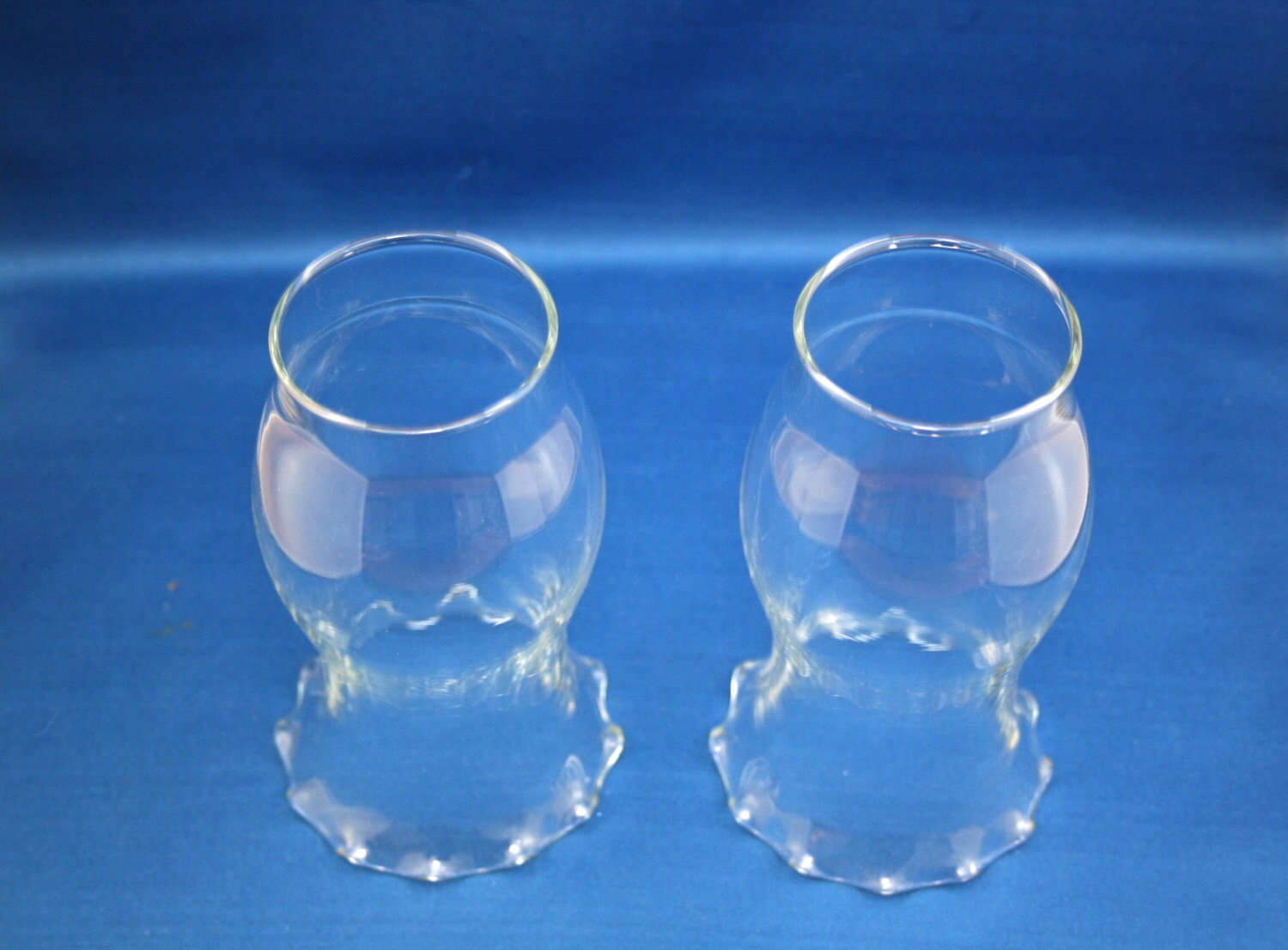 Clear Glass Ruffle Top Oil Lamp Lantern Replacement Chimney pair