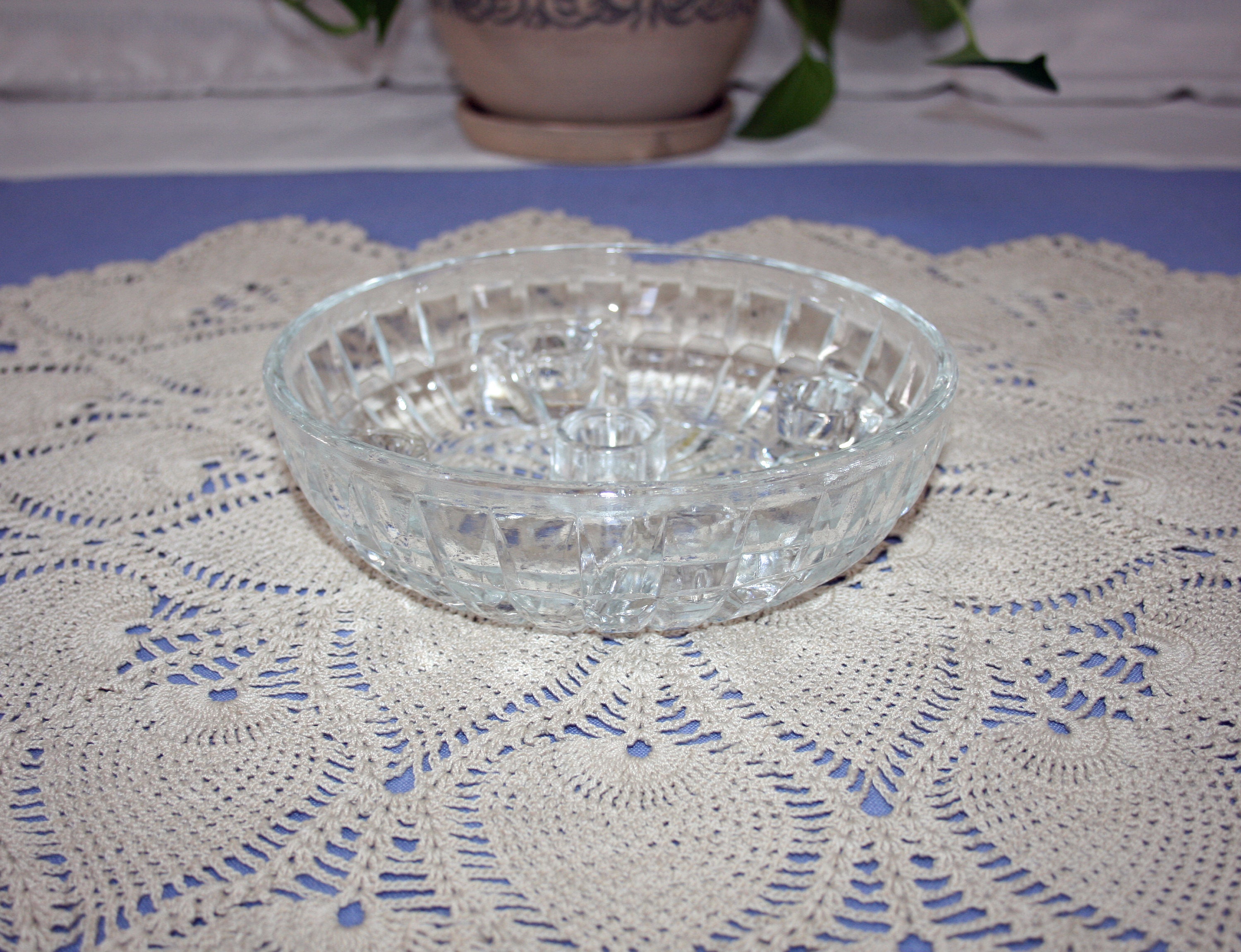 Vintage L.E. Smith Glass Crystal 5 Taper Candlestick Centerpiece Dish